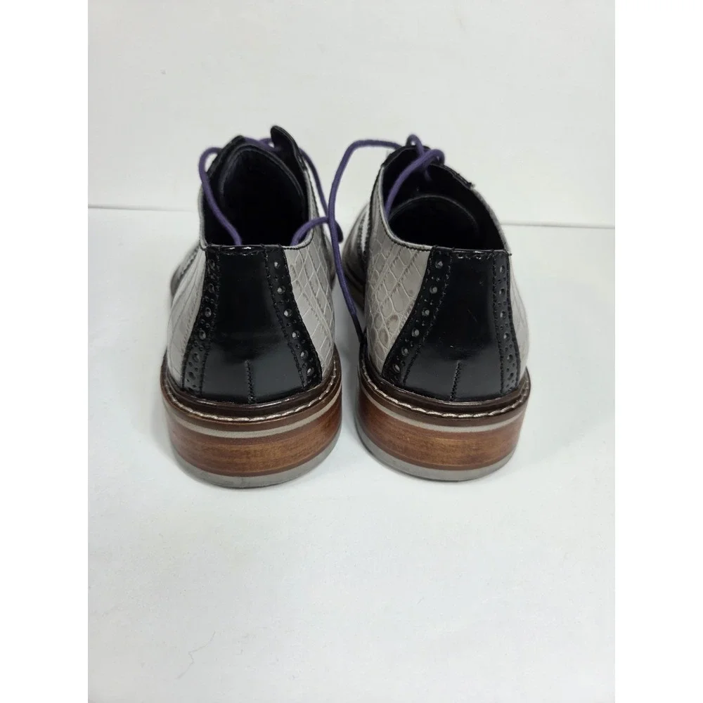 Cole Haan Colton Saddle Oxford shoe  gray croc-embossed /Black  9.5 Men  Rare